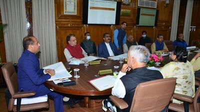 Chief minister Jai Ram Thakur presides over the cabinet meeting at the Himachal Pradesh secretariat, Shimla, on Sunday. It approved the excise policy for the current fiscal year. (HT Photo) Chief minister Jai Ram Thakur presides over the cabinet meeting at the Himachal Pradesh secretariat, Shimla, on Sunday. It approved the excise policy for the current fiscal year. (HT Photo)