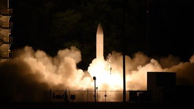 A common hypersonic glide body (C-HGB) launching from the Pacific Missile Range Facility, in Kauai, Hawaii, in, 2020, during a department of defence flight experiment. The department is working in collaboration with industry and academia to field hypersonic war-fighting capabilities. (AP) A common hypersonic glide body (C-HGB) launching from the Pacific Missile Range Facility, in Kauai, Hawaii, in, 2020, during a department of defence flight experiment. The department is working in collaboration with industry and academia to field hypersonic war-fighting capabilities. (AP)