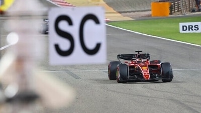 Ferrari driver Charles Leclerc of Monaco wins the Formula One Bahrain Grand Prix it in Sakhir, Bahrain, Sunday. (AP) Ferrari driver Charles Leclerc of Monaco wins the Formula One Bahrain Grand Prix it in Sakhir, Bahrain, Sunday. (AP)