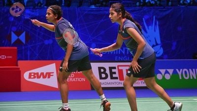 Treesa Jolly and Gayatri Gopichand Pullella (right) compete at the All England Open Badminton Championships in Birmingham. (AP) Treesa Jolly and Gayatri Gopichand Pullella (right) compete at the All England Open Badminton Championships in Birmingham. (AP)