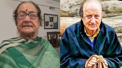 Dulari Kher (left) recalls the hardships faced by her own brother during the Kashmiri Pandit exodus. Her son Anupam in a still from The Kashmir Files (right). Dulari Kher (left) recalls the hardships faced by her own brother during the Kashmiri Pandit exodus. Her son Anupam in a still from The Kashmir Files (right).