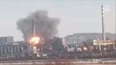 Screen grab from video tweeted by Ukrainian lawmaker showing one of Europe's biggest iron and steel plants, Azovstal, being destroyed. Screen grab from video tweeted by Ukrainian lawmaker showing one of Europe's biggest iron and steel plants, Azovstal, being destroyed.