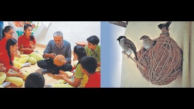 Rakesh Khatri, Delhi-based sparrow conservationist conducts workshops to teach how to make handmade nests. Rakesh Khatri, Delhi-based sparrow conservationist conducts workshops to teach how to make handmade nests.