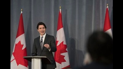 Toronto : Prime Minster Justin Trudeau delivers remarks during a Liberal Party fundraising event at the Versailles Convention Centre in Mississauga, Ontario, Thursday, March 17, 2022. AP/PTI(AP03_18_2022_000003B) (AP) Toronto : Prime Minster Justin Trudeau delivers remarks during a Liberal Party fundraising event at the Versailles Convention Centre in Mississauga, Ontario, Thursday, March 17, 2022. AP/PTI(AP03_18_2022_000003B) (AP)