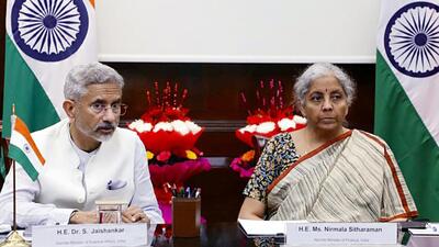 Union Finance Minister Nirmala Sitharaman (right) and External Affairs Minister S Jaishankar chair a meeting with Sri Lankan Finance Minister Basil Rajapaksa (Unseen) to discuss the wide-ranging issues of Mutual Interest and Economic Cooperation, in New Delhi on Thursday. (ANI) Union Finance Minister Nirmala Sitharaman (right) and External Affairs Minister S Jaishankar chair a meeting with Sri Lankan Finance Minister Basil Rajapaksa (Unseen) to discuss the wide-ranging issues of Mutual Interest and Economic Cooperation, in New Delhi on Thursday. (ANI)