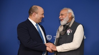 Israel PM Naftali Bennett with Prime Minister Narendra Modi. Israel PM Naftali Bennett with Prime Minister Narendra Modi.