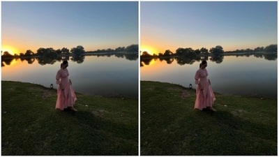 Styled by fashion stylist Ananya Arora, Mrunal wore her tresses into a clean ponytail and went barefoot to connect with nature. (Instagram/@mrunalthakur)