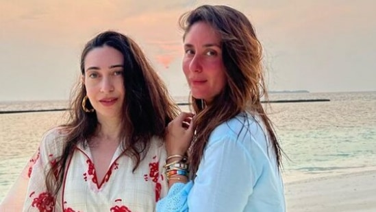 Karisma Kapoor and Kareena Kapoor in a picture from their vacation in the Maldives.