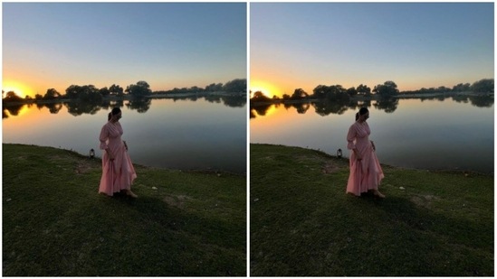 Styled by fashion stylist Ananya Arora, Mrunal wore her tresses into a clean ponytail and went barefoot to connect with nature.(Instagram/@mrunalthakur)