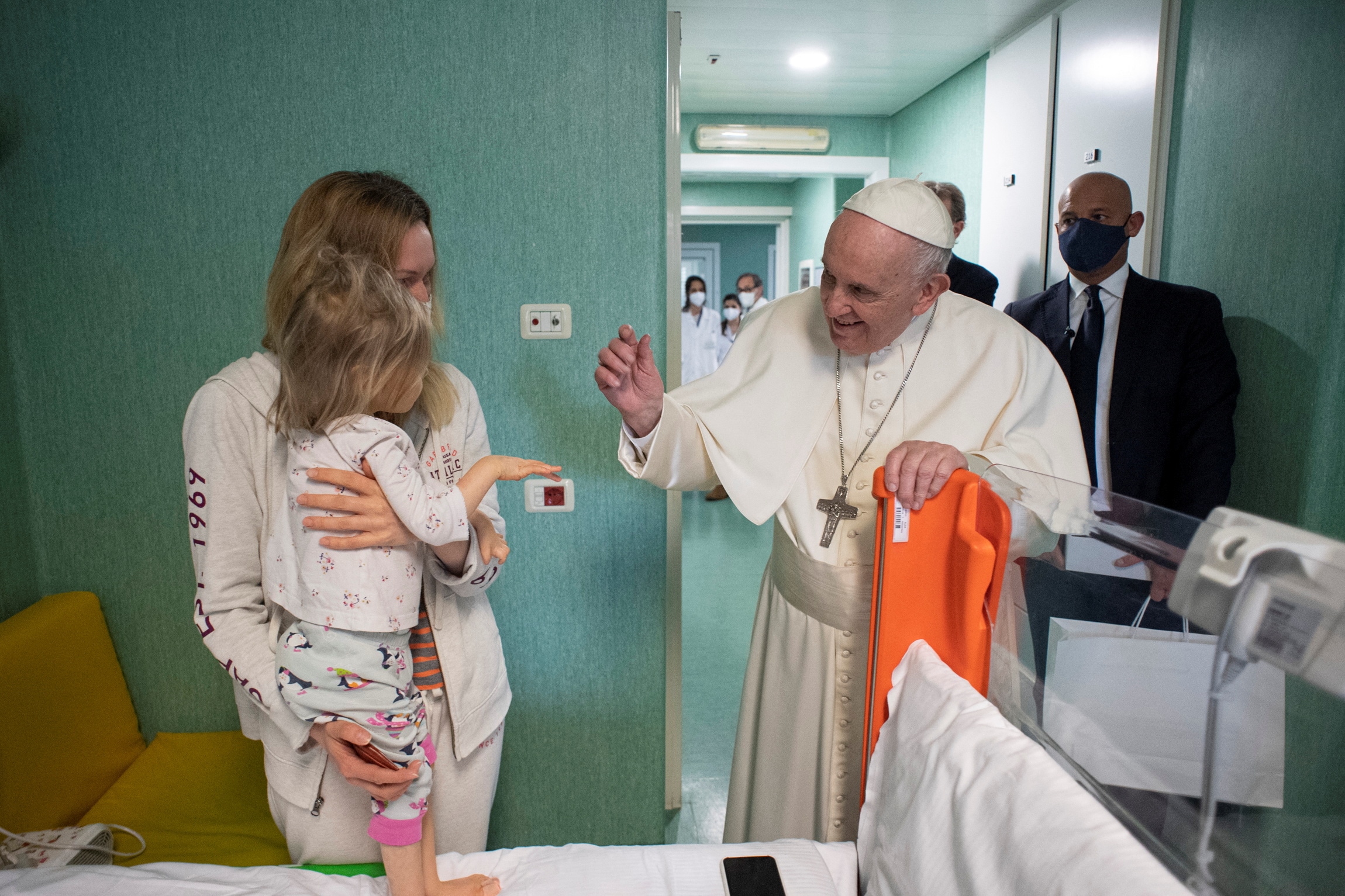 Pope Francis on Saturday made a surprise visit to young Ukrainian war refugees being treated in a paediatric hospital in Rome. (Reuters)