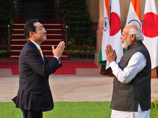 Prime Minister Narendra Modi with his Japanese Prime Minister Fumio Kishida. (AP)