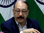Foreign secretary Harsh Vardhan Shringla addresses a press conference in New Delhi. Foreign secretary Harsh Vardhan Shringla addresses a press conference in New Delhi.