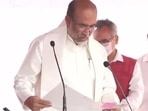N Biren Singh was unanimously elected as leader of the legislature party of the BJP during a meeting held on Sunday.(ANI Photo)