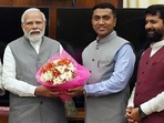 Pramod Sawant on Wedndesday called on Prime Minister Narendra Modi in New Delhi along with state BJP chief Sadanand Shet Tanavade. (ANI) Pramod Sawant on Wedndesday called on Prime Minister Narendra Modi in New Delhi along with state BJP chief Sadanand Shet Tanavade. (ANI)