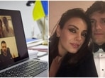 Left- Mila Kunis and Ashton Kutcher on a video call with Ukrainian President Volodymyr Zelenskyy. Right- A picture of Mila and Ashton. Left- Mila Kunis and Ashton Kutcher on a video call with Ukrainian President Volodymyr Zelenskyy. Right- A picture of Mila and Ashton.