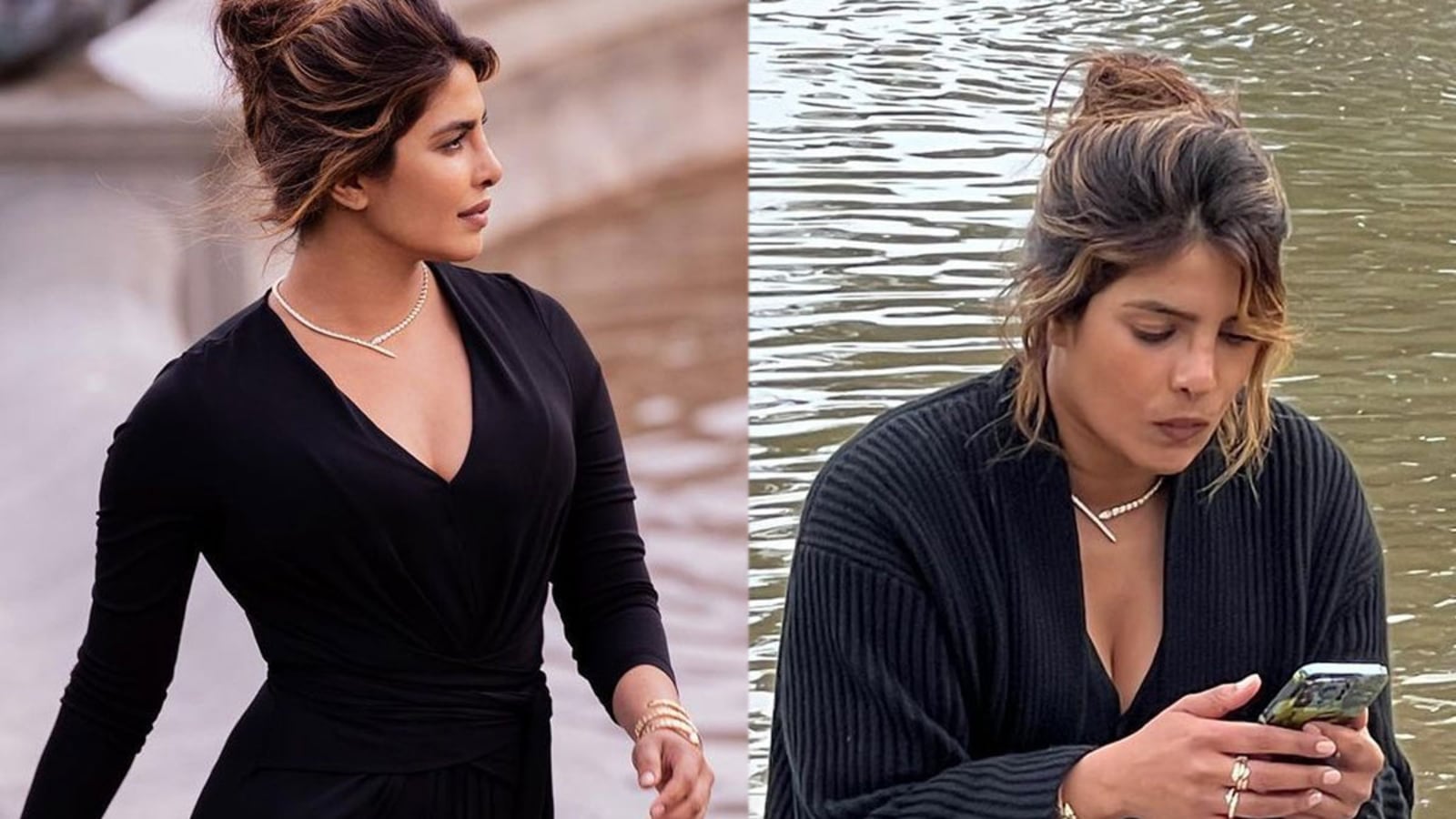Priyanka dons black for photo shoot in Rome, takes a break to check her phone - Hindustan Times