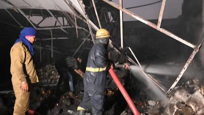 Fire being doused at a spinning mill in Dhandari Kalan in Ludhiana. (HT PHOTO)