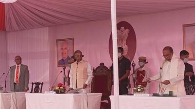 Bharatiya Janata Party’s N Biren Singh started his second consecutive term as Manipur chief minister on Monday.. Bharatiya Janata Party’s N Biren Singh started his second consecutive term as Manipur chief minister on Monday..
