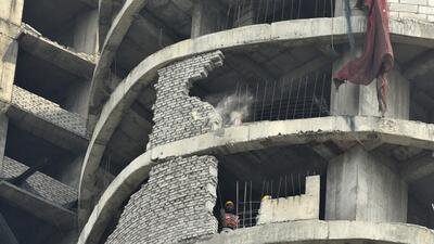 The demolition of internal walls and pillars of the 32-storeyed twin towers—Apex and Ceyane— began on February 22. (Sunil Ghosh/HT Photo)