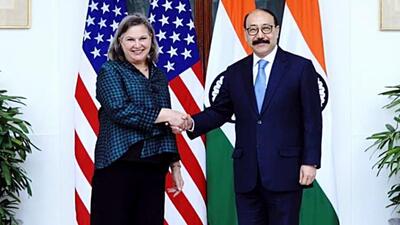 Indian Foreign secretary Harsh Vardhan Shringla and US Under Secretary of State for Political Affairs Victoria Nuland, at Hyderabad House in New Delhi on Monday. (ANI/MEA Photo) Indian Foreign secretary Harsh Vardhan Shringla and US Under Secretary of State for Political Affairs Victoria Nuland, at Hyderabad House in New Delhi on Monday. (ANI/MEA Photo)