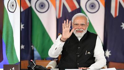Prime Minister Narendra Modi at the 2nd India-Australia Virtual Summit, in New Delhi on Monday. (ANI)