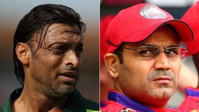 Shoaib Akhtar and Virender Sehwag. (Getty Images) Shoaib Akhtar and Virender Sehwag. (Getty Images)