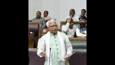 Haryana CM Manohar Lal Khattar at the Haryana budget session on Monday. (HT Photo)