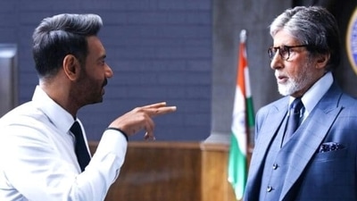 Ajay Devgn and Amitabh Bachchan in Runway 34. Ajay Devgn and Amitabh Bachchan in Runway 34.