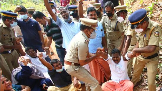 The protesters have been booked under section 353 (preventing government officers from carrying out their job), police said. (HT Photo)