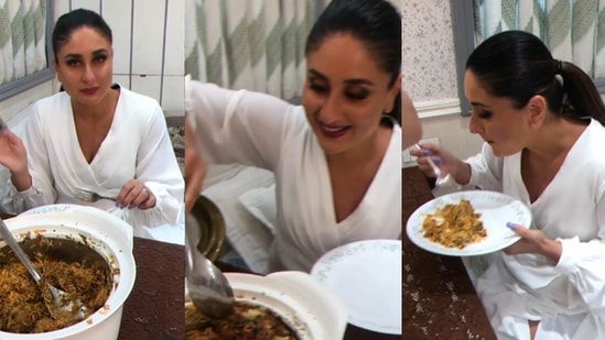 Kareena Kapoor shares a video of herself enjoying biryani.