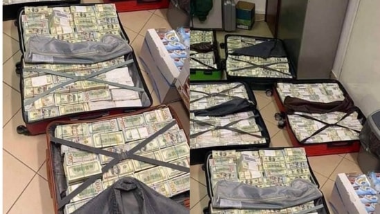 Photograph of six suitcases stuffed full of cash shared by NEXTA.