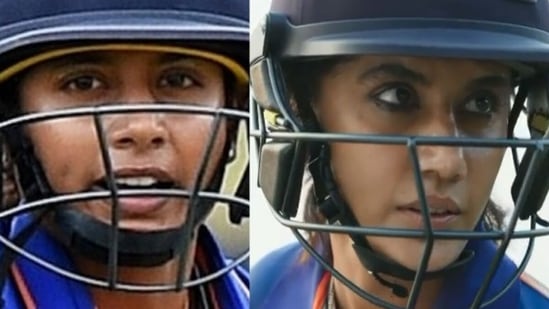 Taapsee Pannu (right) as Mithali Raj in Shabaash Mithu teaser.&nbsp;