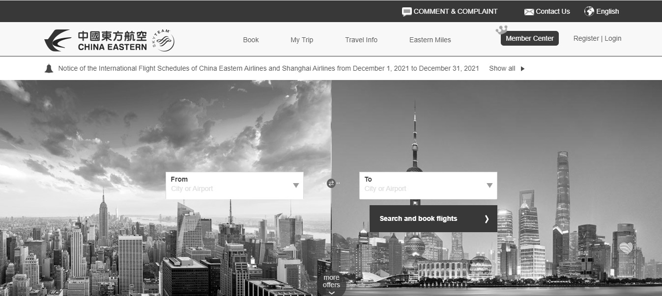 China Eastern Airlines website in black and white in respect for those aboard the plane that crashed Monday afternoon
