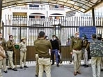 Security personnel outside Rohini court after the explosion on December 9, 2021. HT Security personnel outside Rohini court after the explosion on December 9, 2021. HT
