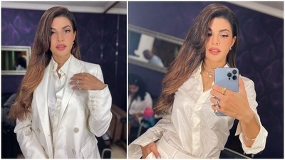 Jacqueline Fernandez shared two stills of her complete look on her Instagram handle before stepping out to promote her upcoming film Attack. (Instagram/@jacquelinef143) Jacqueline Fernandez shared two stills of her complete look on her Instagram handle before stepping out to promote her upcoming film Attack. (Instagram/@jacquelinef143)