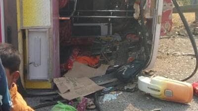 District superintendent of police Rahul Kumar Shahapurwad said preliminary inferences show that the bus was overloaded, with passengers sitting on top of the bus. (HT Photo) District superintendent of police Rahul Kumar Shahapurwad said preliminary inferences show that the bus was overloaded, with passengers sitting on top of the bus. (HT Photo)