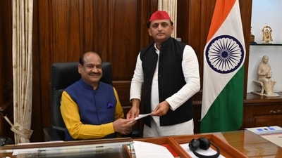 Akhilesh Yadav submits resignation to Lok Sabha speaker Om Prakash Birla. Akhilesh Yadav submits resignation to Lok Sabha speaker Om Prakash Birla. 