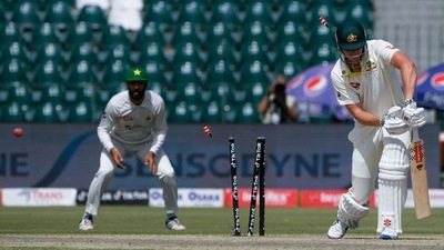 Green is bowled out off Naseem in Lahore (AP) Green is bowled out off Naseem in Lahore (AP)