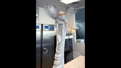 The image, taken from the Instagram video, shows the angel statue made using chocolate. (Instagram/@amauryguichon)