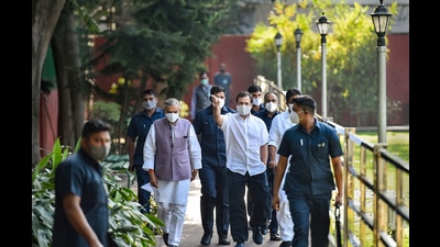 Congress leader Rahul Gandhi arrives to attend the Congress Working Committee meeting after party's debacle in recent Assembly elections of five states, at AICC, in New Delhi. (PTI)