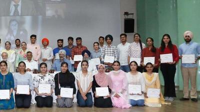 65 students comprising 53 students from Punjab Agricultural University (PAU) and 12 from Guru Angad Dev Veterinary and Animal Sciences University (GADVASU) were presented merit scholarships during Dr GS Khush Foundation Scholarship Award Ceremony, in Ludhiana. (HT PHOTO) 65 students comprising 53 students from Punjab Agricultural University (PAU) and 12 from Guru Angad Dev Veterinary and Animal Sciences University (GADVASU) were presented merit scholarships during Dr GS Khush Foundation Scholarship Award Ceremony, in Ludhiana. (HT PHOTO)