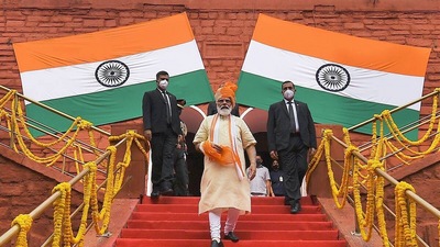 Prime Minister Narendra Modi at Red Fort on August 15, 2021.