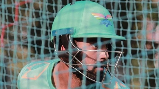 KL Rahul gears up in the nets. (KL Rahul/LSG) KL Rahul gears up in the nets. (KL Rahul/LSG)