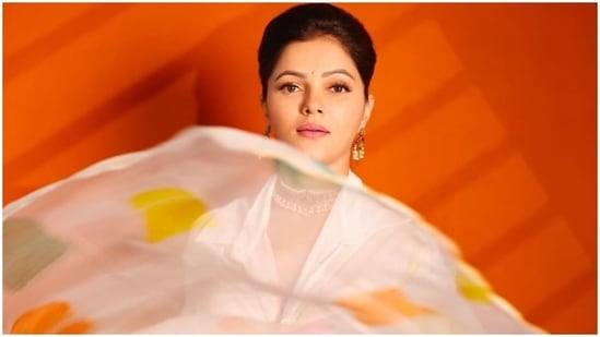 In the end, blush pink lip shade, a dainty bindi, sleeked back ponytail, sleek eyeliner, heavy mascara on the lashes, subtle eye shadow, glowing skin and a hint of blush on the cheeks completed the glam picks.(Instagram/@rubinadilaik)