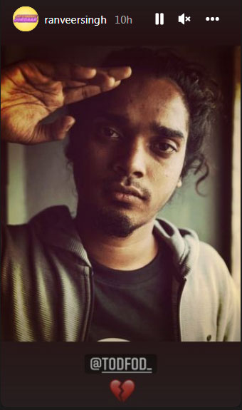 Ranveer shared a picture of MC Tod Fod. Ranveer shared a picture of MC Tod Fod.