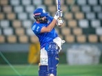 Mumbai Indians captain Rohit Sharma in the nets. (Mumbai Indians ) Mumbai Indians captain Rohit Sharma in the nets. (Mumbai Indians )