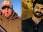 Rusty (left) was part of the security team of Ram Charan (right) when the actor shot RRR in Ukraine. Rusty (left) was part of the security team of Ram Charan (right) when the actor shot RRR in Ukraine.