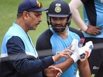 Former India coach Ravi Shastri with Rohit Sharma&nbsp;