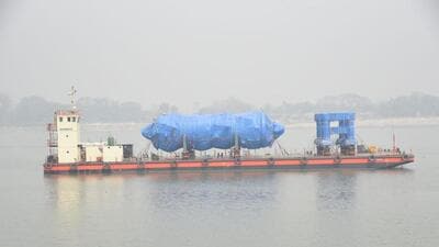 MV Ram Prasad Bismil at Guwahati’s Pandu river port. (HT PHOTO) MV Ram Prasad Bismil at Guwahati’s Pandu river port. (HT PHOTO)