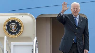 US President Joe Biden waves as he boards Air Force One at Andrews Air Force Base, Maryland, on Wednesday. (AP) US President Joe Biden waves as he boards Air Force One at Andrews Air Force Base, Maryland, on Wednesday. (AP)